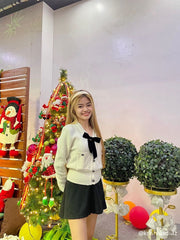 V-neck Bowknot Button Up Knit Crop Cardigan