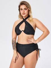 Solid Criss Cross Halter Underwire Bikini Set Curve & Plus