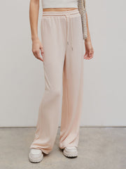 Solid Rib Drawstring Wide Leg Pants