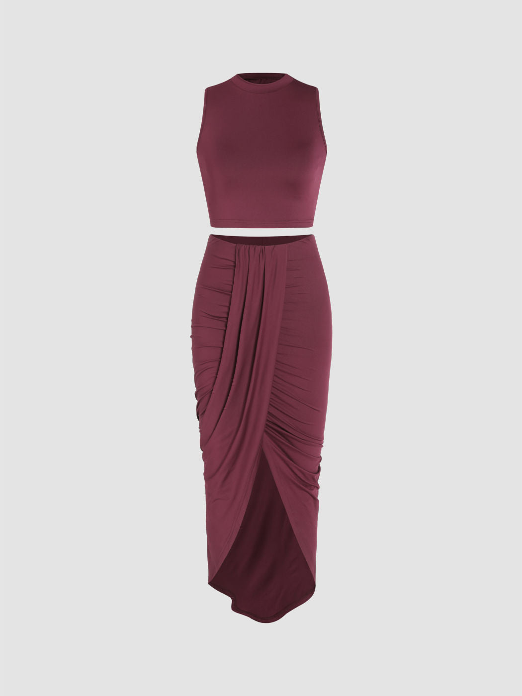 Jersey Crop Tank Top & Ruched Maxi Skirt