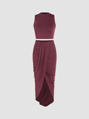 Jersey Crop Tank Top & Ruched Maxi Skirt