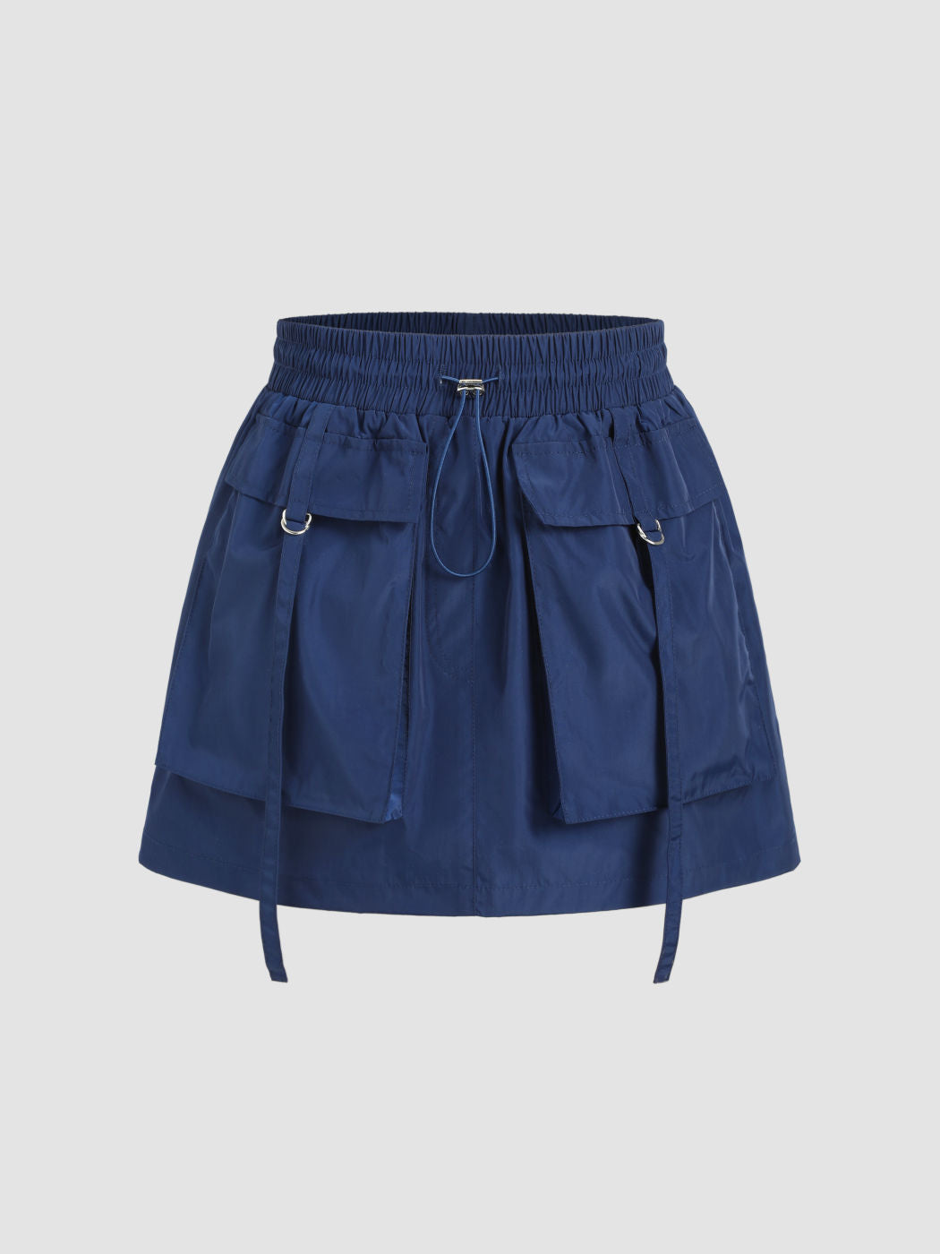 Solid Cargo Pocket Drawstring Mini Skirt