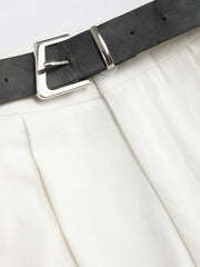 Pleated Knee Length Shorts With Belt