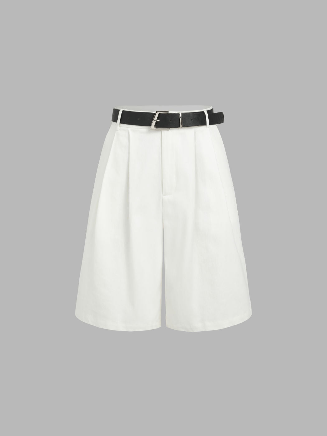 Pleated Knee Length Shorts With Belt