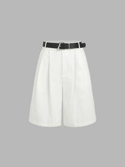 Pleated Knee Length Shorts With Belt