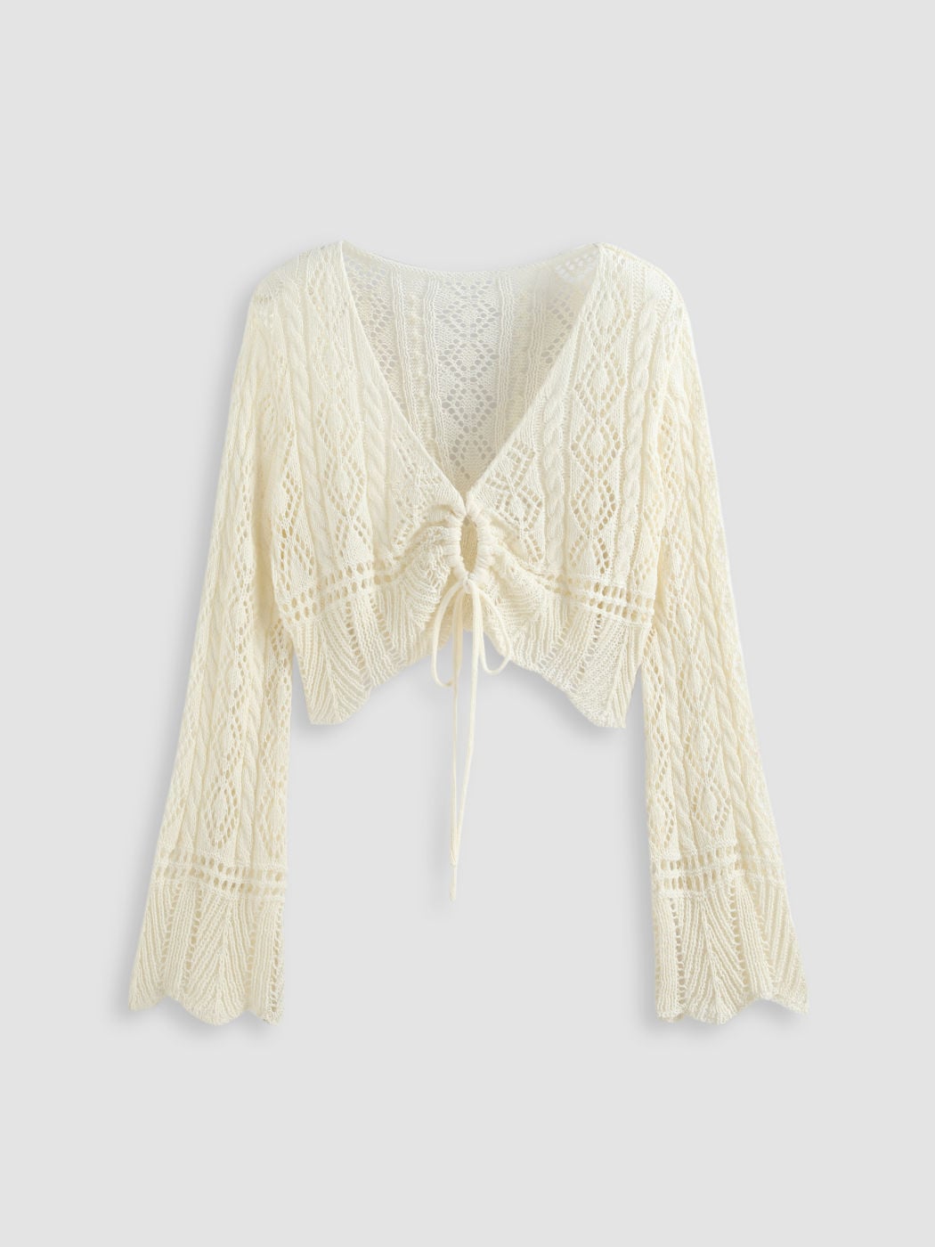 Solid Crochet Tie Front Deep V Neck Crop Top Curve & Plus
