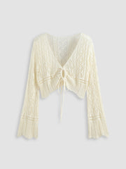 Crochet Tie Front Crop Top & Linen-blend Broderie Anglaise Ruffle Maxi Dress Curve & Plus