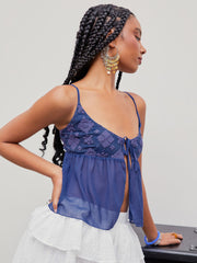Contrast Mesh Knotted Cami Top