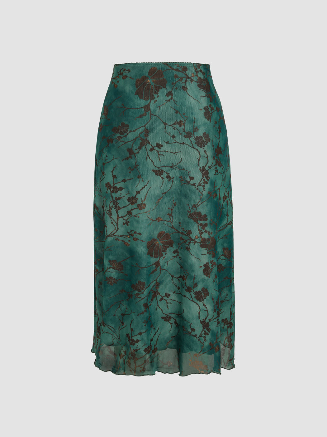High Waist Mesh Floral Midi Skirt