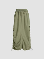 Split Drawstring Pocket Midi Skirt