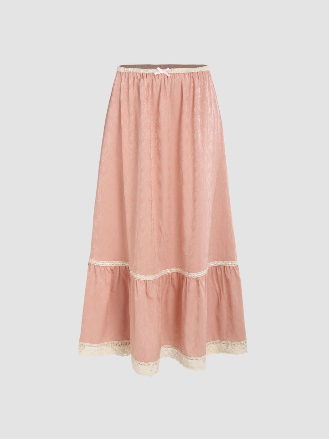 Paisley Lace Trim Tiered Maxi Skirt