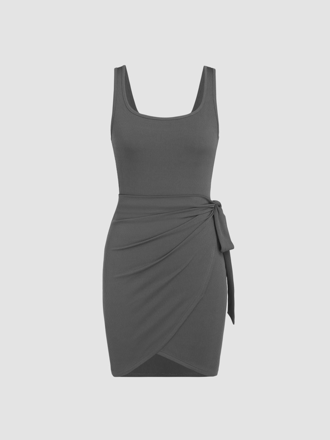 U-neckline Knotted Mini Dress