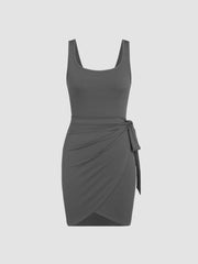 U-neckline Knotted Mini Dress
