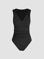 Ruched Wrap Twist Knit Bodysuit