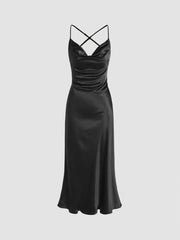 Satin Cowl Neck Sleeveless Mermaid Midi Dress