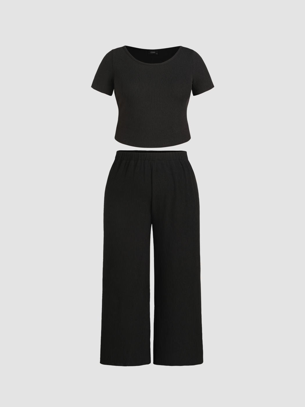 Knitted Short Sleeve Crop Top & Wide Leg Trousers Set Curve & Plus