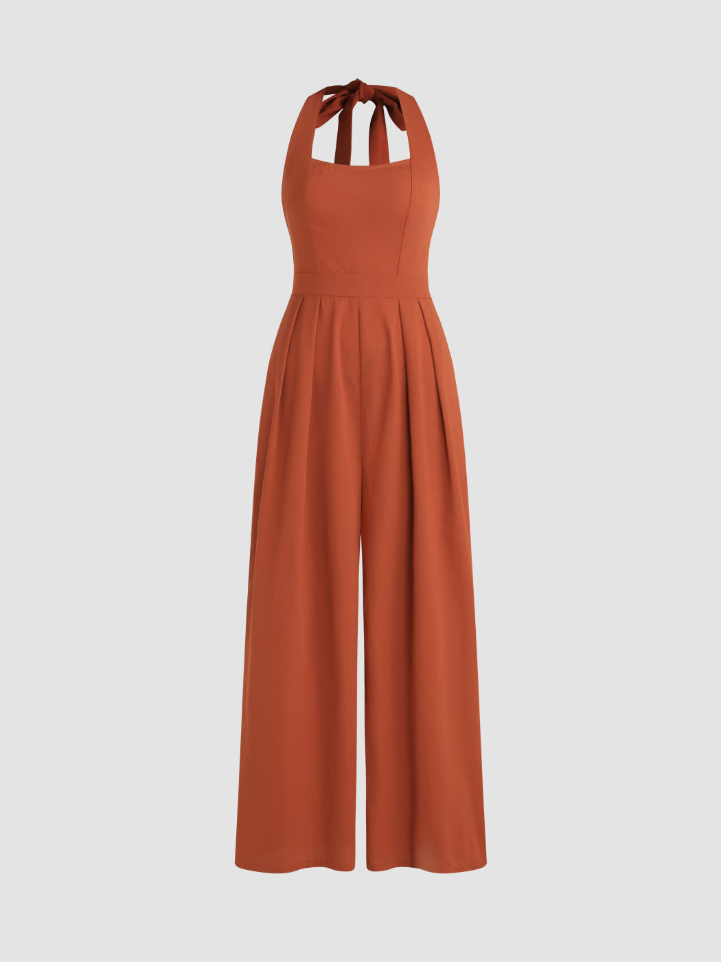 Halter Knotted Pleated Wide Leg Jumpsuit
