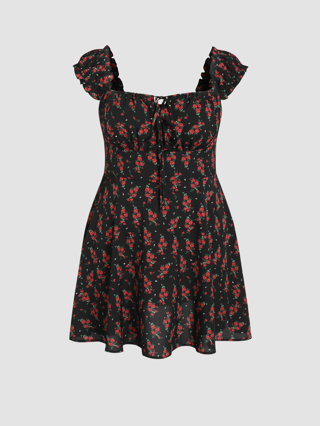 Rose Square Neck Ruffle Mini Dress Curve & Plus