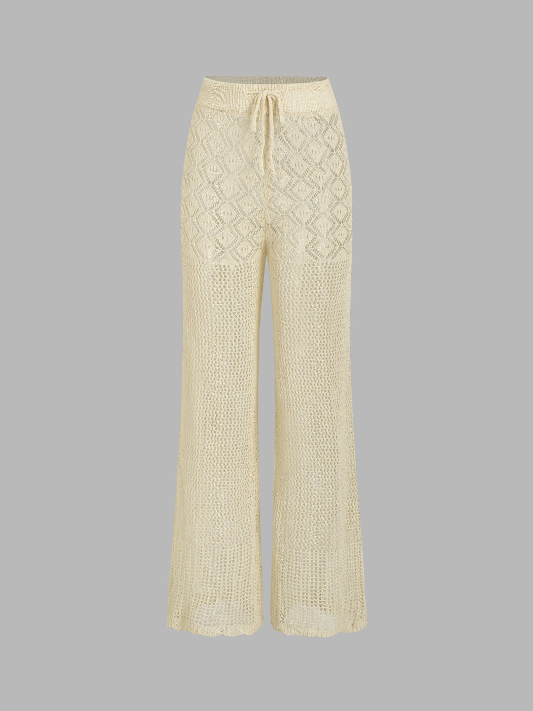 Knit Mid Waist Hollow Out Straight Leg Trousers