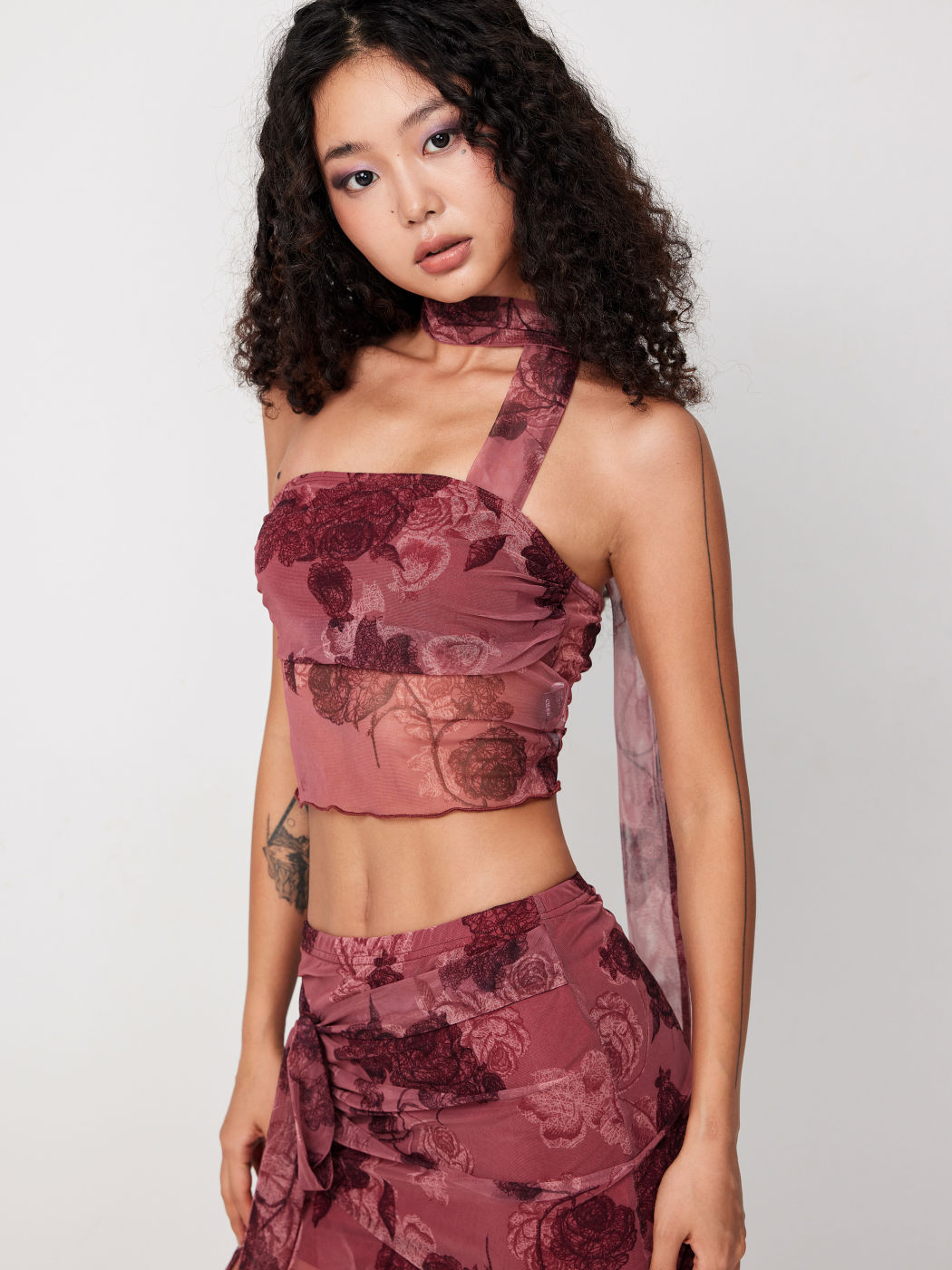 Floral Halter Sheer Crop Tube Top