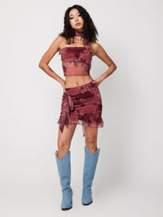 Floral Halter Sheer Crop Tube Top