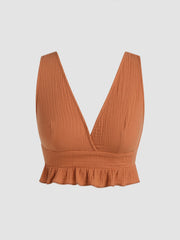 V-neck Ruffle Hem Crop Top