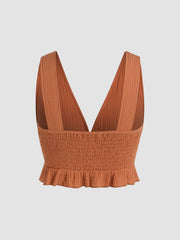 V-neck Ruffle Hem Crop Top