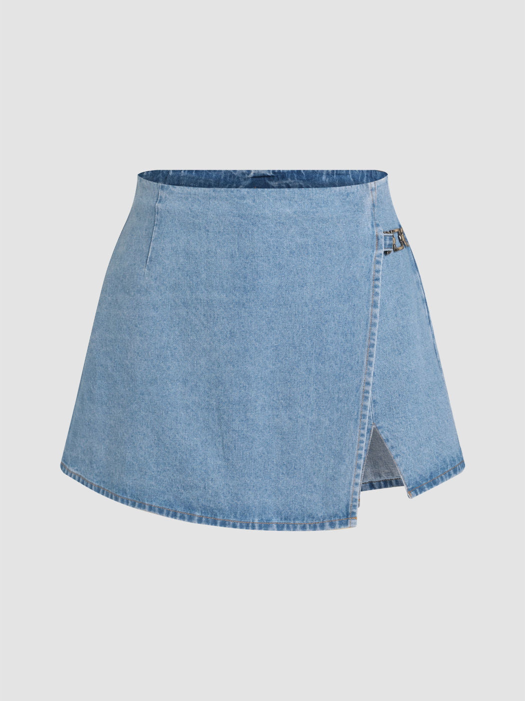 High Stretch Denim Mid Waist Split Mini Skort Curve & Plus