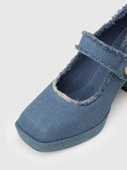 Denim Raw Hem Mary Jane Shoes