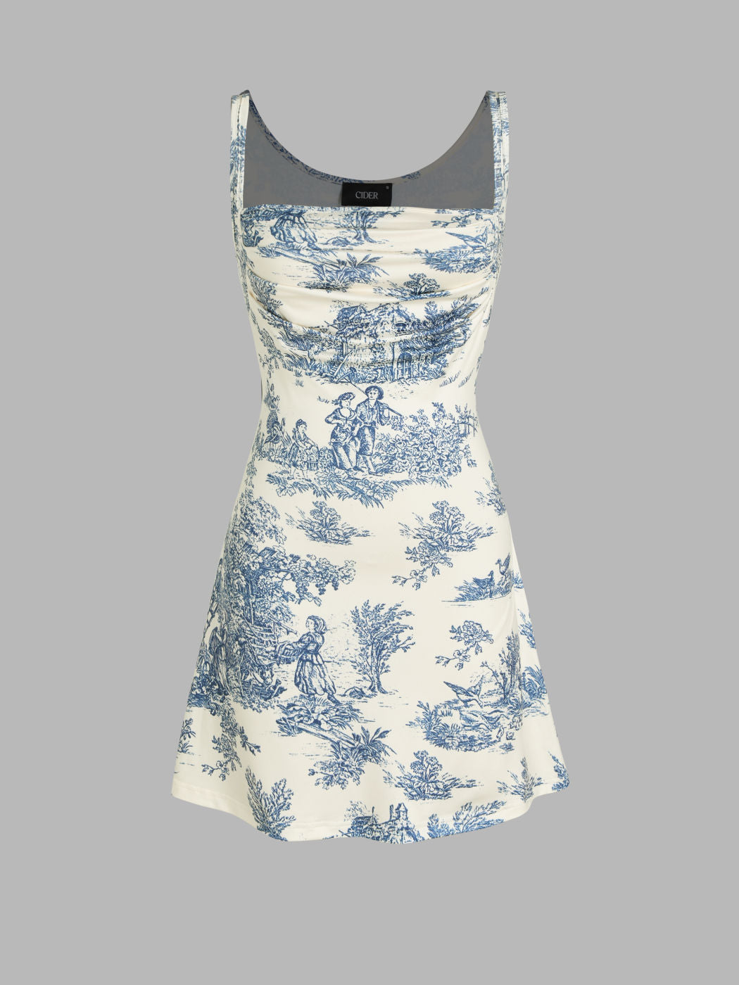 Toile de Jouy Ruched Mini Dress