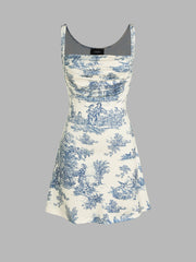 Toile de Jouy Ruched Mini Dress