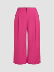 Mid Waist Pleated Pocket Wide Leg Pants Curve & Plus