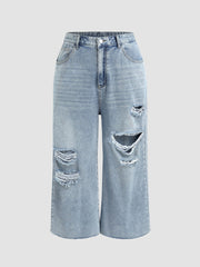 High Waist Ripped Straight Leg Jeans Curve & Plus