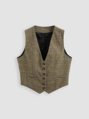 V-neck Check Button Blazer Vest