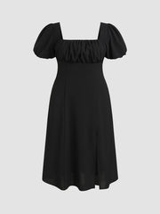 Puff Sleeve Square Neck Midi Dress Curve & Plus
