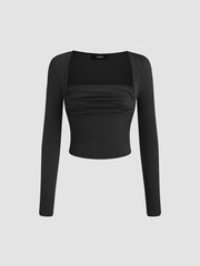 Square Neck Ruched Long Sleeve Top