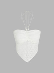 Halter Ruched Knotted Tank Crop Top