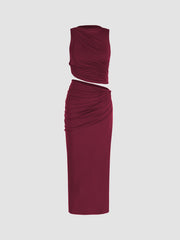 Knotted Ruched Crop Tank Top & Maxi Skirt Set