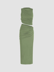 Knotted Ruched Crop Tank Top & Maxi Skirt Set