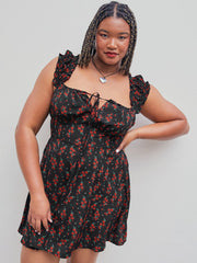 Rose Square Neck Ruffle Mini Dress Curve & Plus