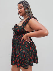 Rose Square Neck Ruffle Mini Dress Curve & Plus