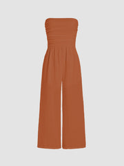 Texture Ruched Tube Wide Leg Jumpsuit