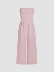 Texture Ruched Tube Wide Leg Jumpsuit