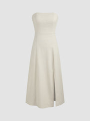 Linen-blend Split Tube Maxi Dress