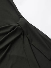 Round Neckline Bowknot Solid Split Midi Dress