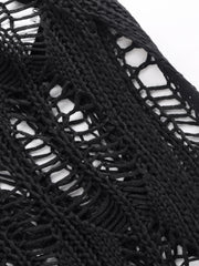 Knit Round Neckline Solid Hollow Out Dress