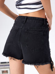Denim Raw Hem Wide Leg Shorts
