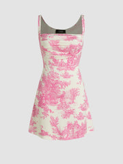 Toile de Jouy Ruched Mini Dress