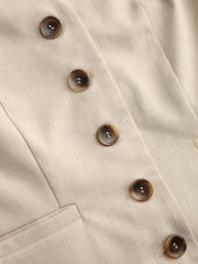 Pleated V-neck Button Vest