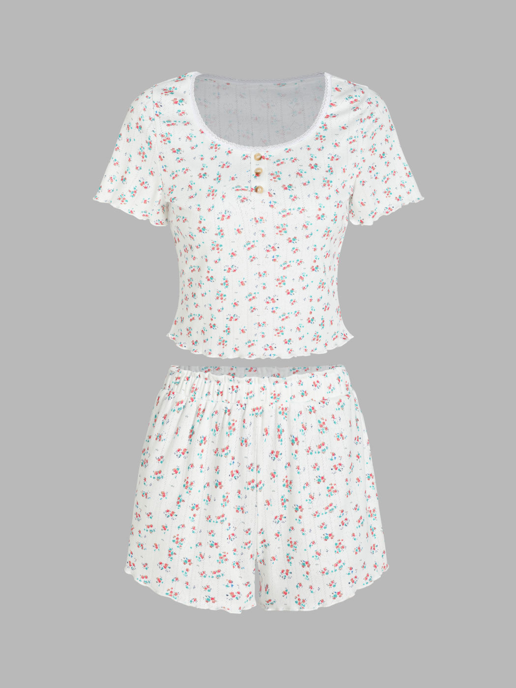 Floral Button Up Tee & High Waist Shorts Pajama Set